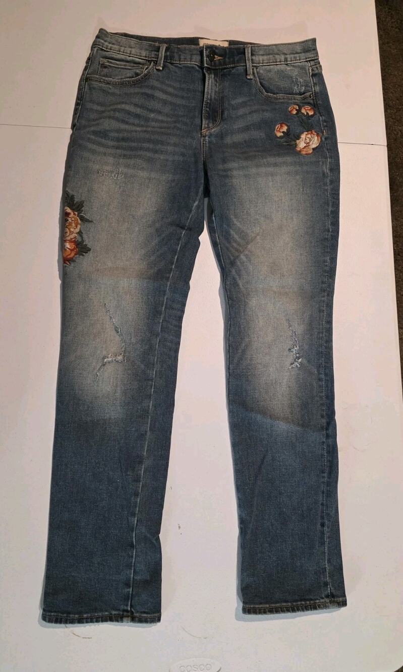 Driftwood Jeans Womens 29x31 Floral Embroidered Distressed Blue Denim Boho